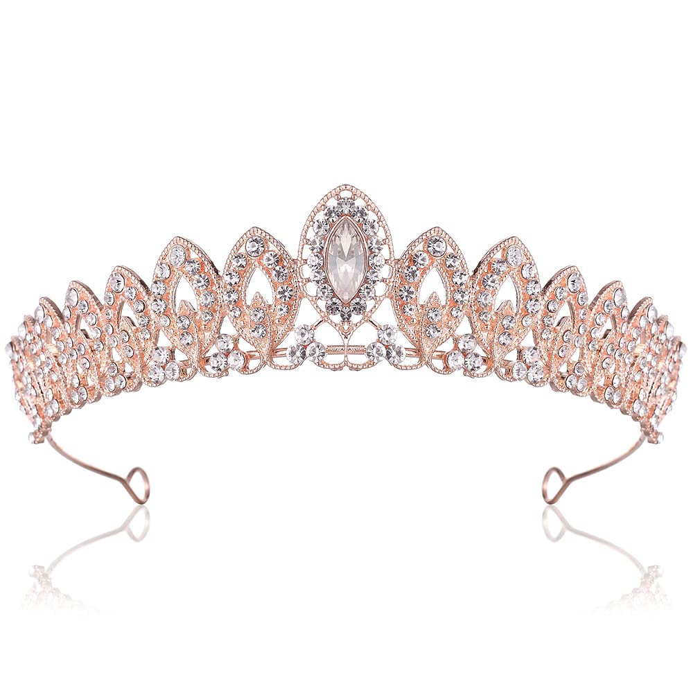 Rhinestone Crystal Tiaras and Crowns Headband For Women Birthday Pageant Wedding Prom Princess Crown,Rose Gold