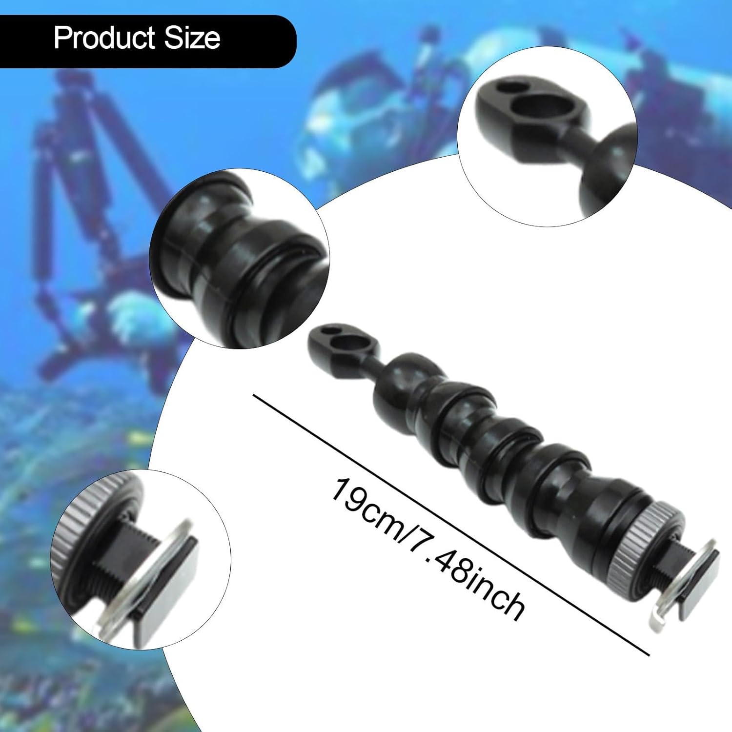Light Arm for Underwater Camera Setup with Scuba Adapter and Universal Joint Connection, 4 Joints