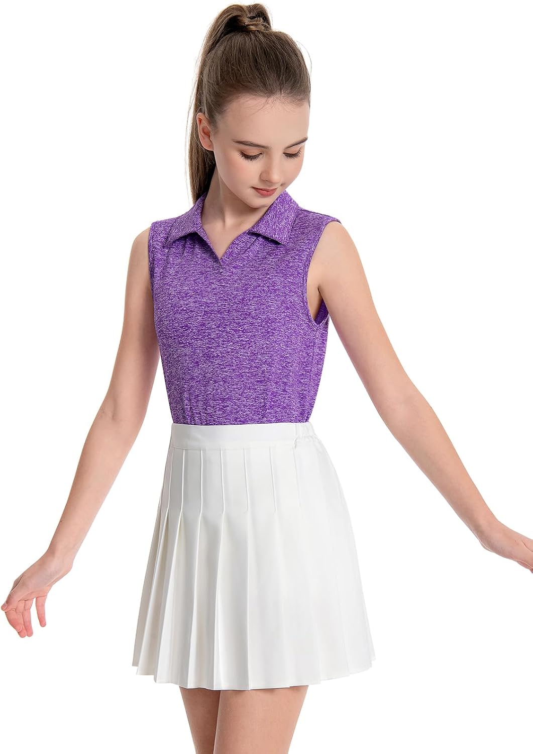 Star Vibe 3 Pack Youth Girls Sleeveless Polo Shirts V-Neck Lightweight Athletic T-Shirt Quick Dry Golf Tennis Tank Tops