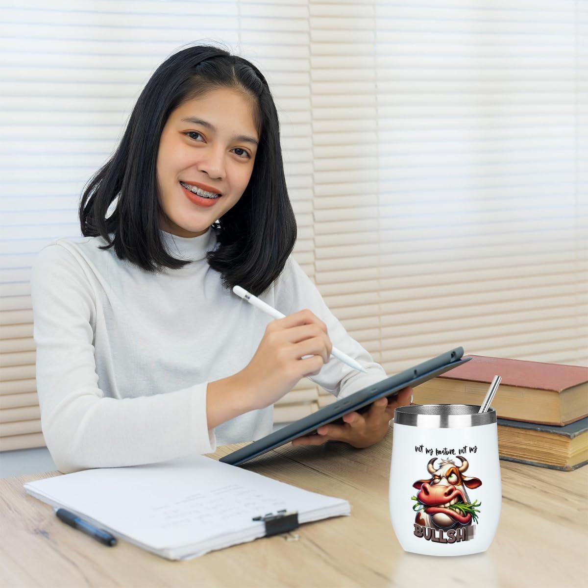 Funny Quotes Wine Tumbler, Cow Print Sarcastic Cow Gifts Double Wall Vacuum Insulated Coffee Mug Wine Glass 12 oz Tumbler with Lid for Women Men Girls Boys Mom Coworker Birthday Friendship Christmas - Image 5