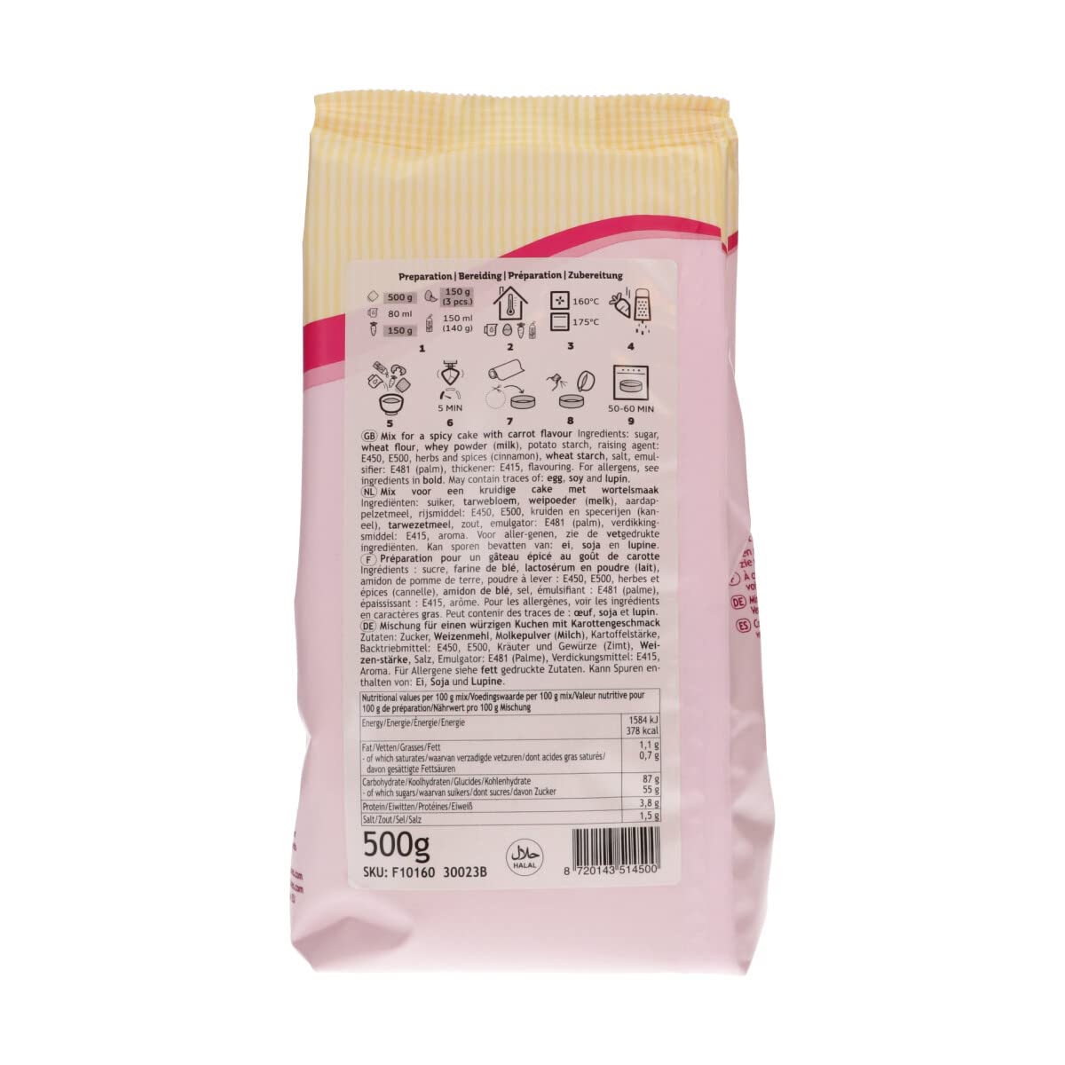 FunCakes Preparado para Bizcocho de Zanahoria, Hornea fácilmente un delicioso, picante y húmedo pastel de zanahoria, Halal. 500 g.