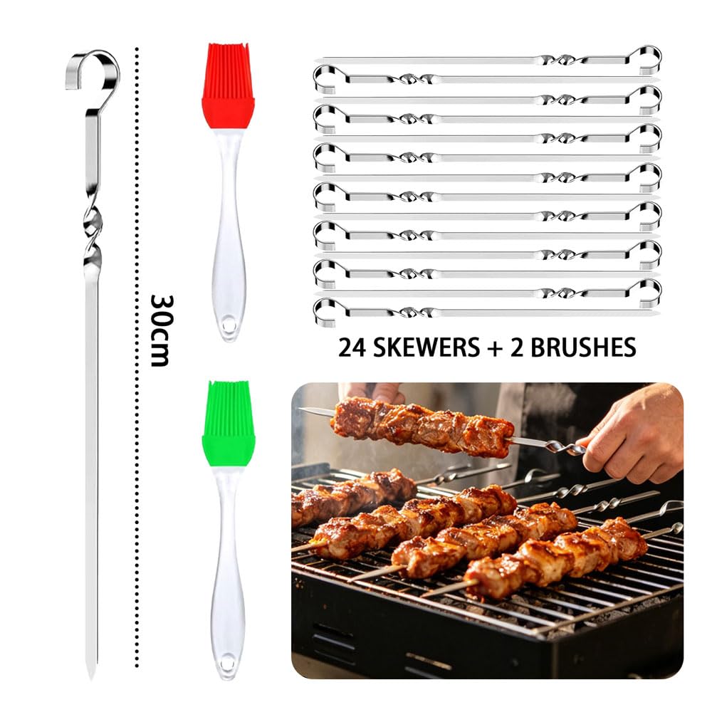 Brochettes de Barbecue en Acier Inoxydable 30cm Lot de 24 Réutilisables