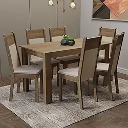 Conjunto Sala de Jantar Madesa Medelin Mesa Tampo de Madeira com 6 Cadeiras - Rustic/crema/bege