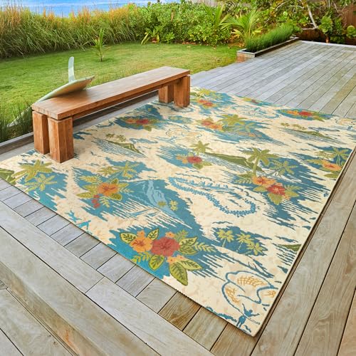 Gertmenian Premium Printed Indoor Outdoor Rugs by Reyn Spooner - 8x10 Ft Large, Soft, Durable, & Washable Tropical Rugs for Deck, Patio or Living Room - Pacific Paradise, Multi
