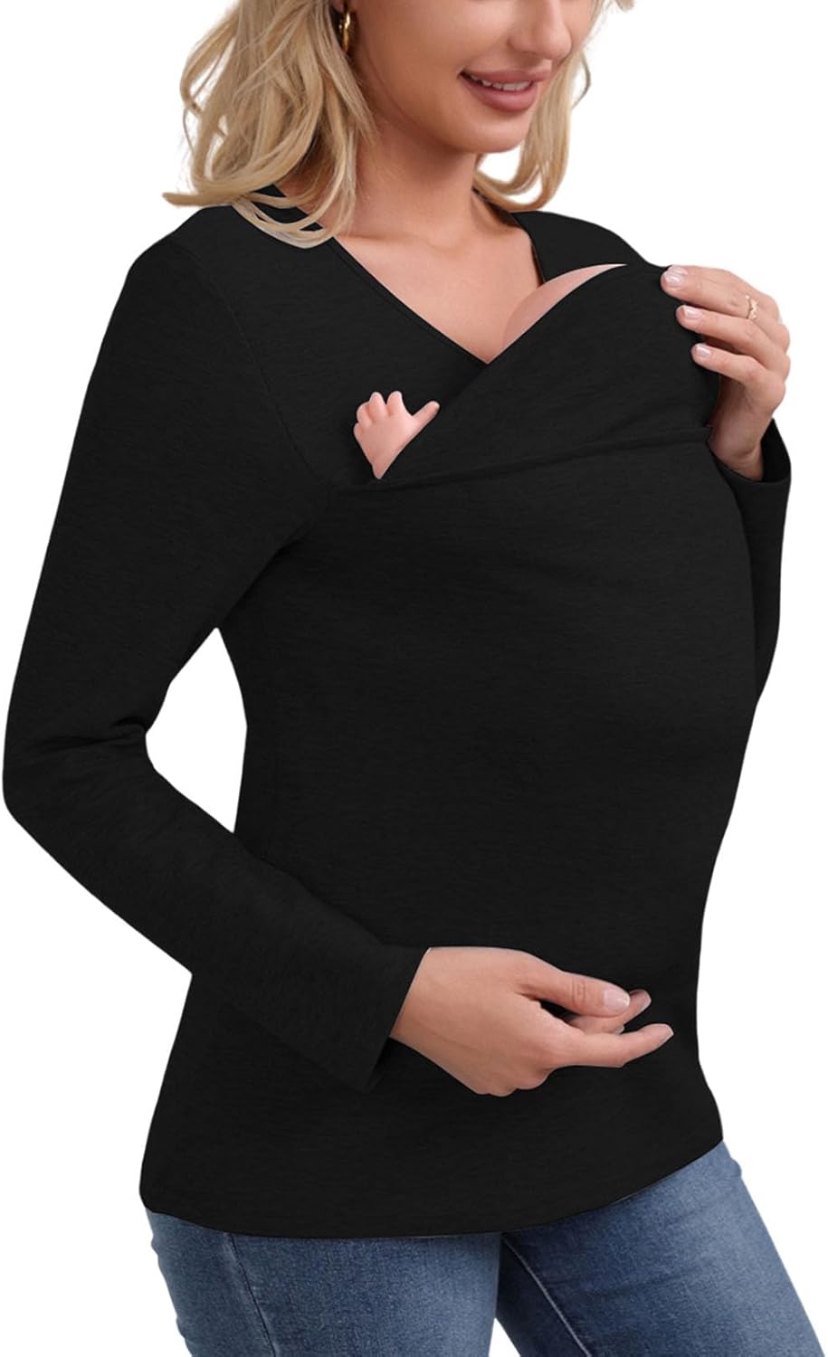 Kangaroo Shirt for Dad and Baby, V-Neck Long Sleeve T-Shirt, Grey, Male, Baby Boys, Modern, Loose Fit