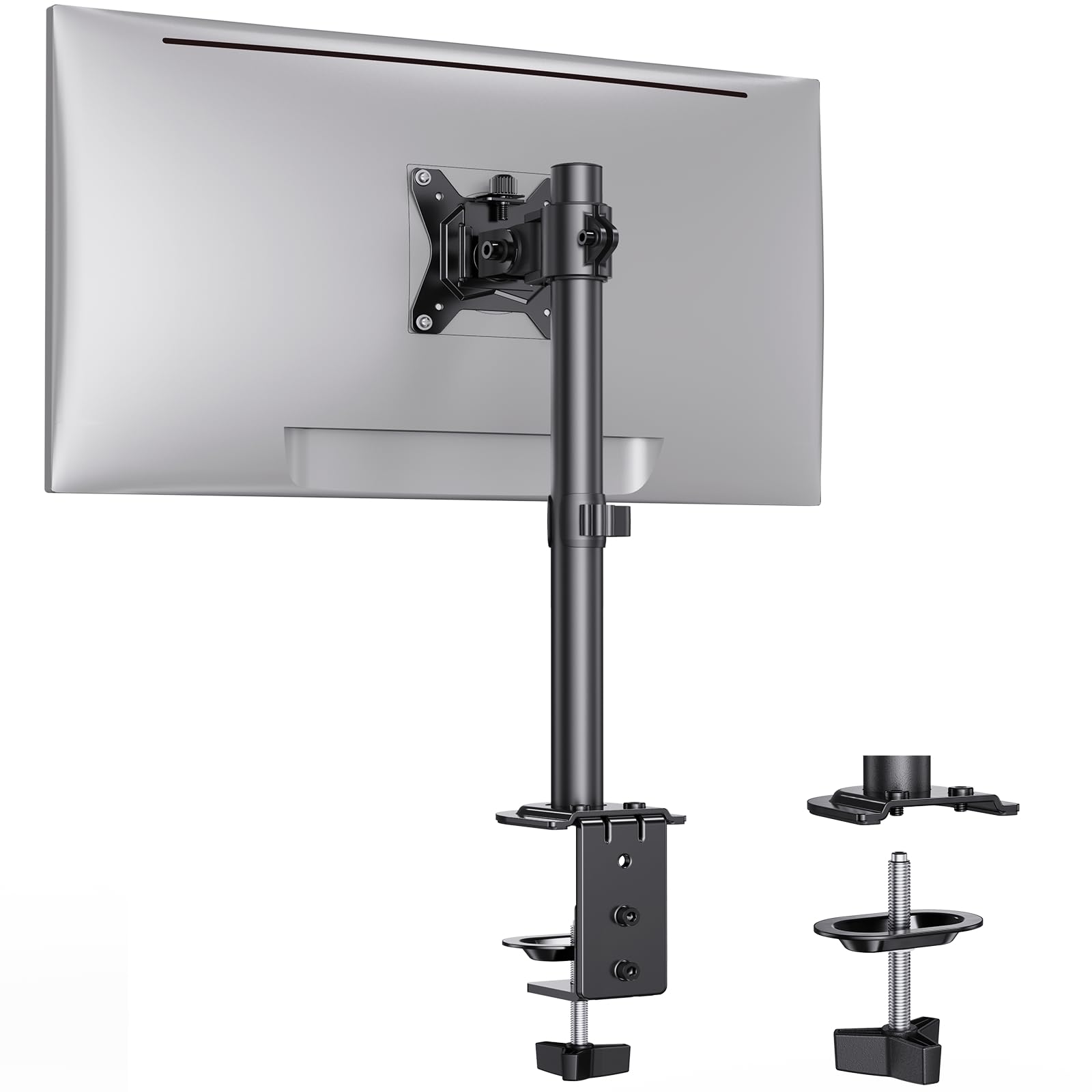 Ergear Monitor Mount for Most 13-32" Computer Screens up to 17.6lbs, Improved LCD LED Monitor Riser, Adjustable Height and Angle, Single Gaming Desk Mount Stand, Black, EGCM12