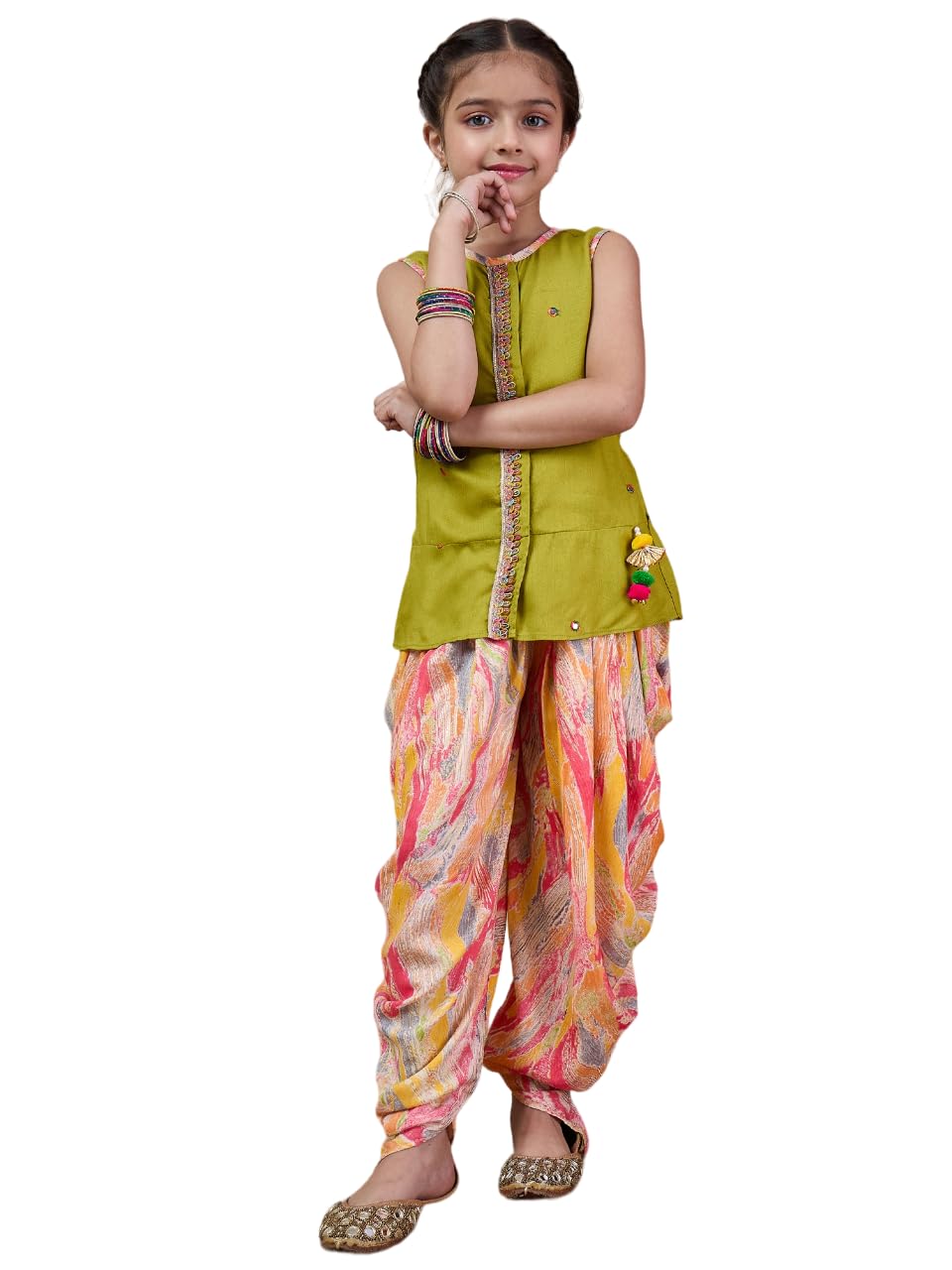 Pspeaches Girl's Cotton Rayon Dhoti Set (Dh-Multidhoti-5-6Y_Multi