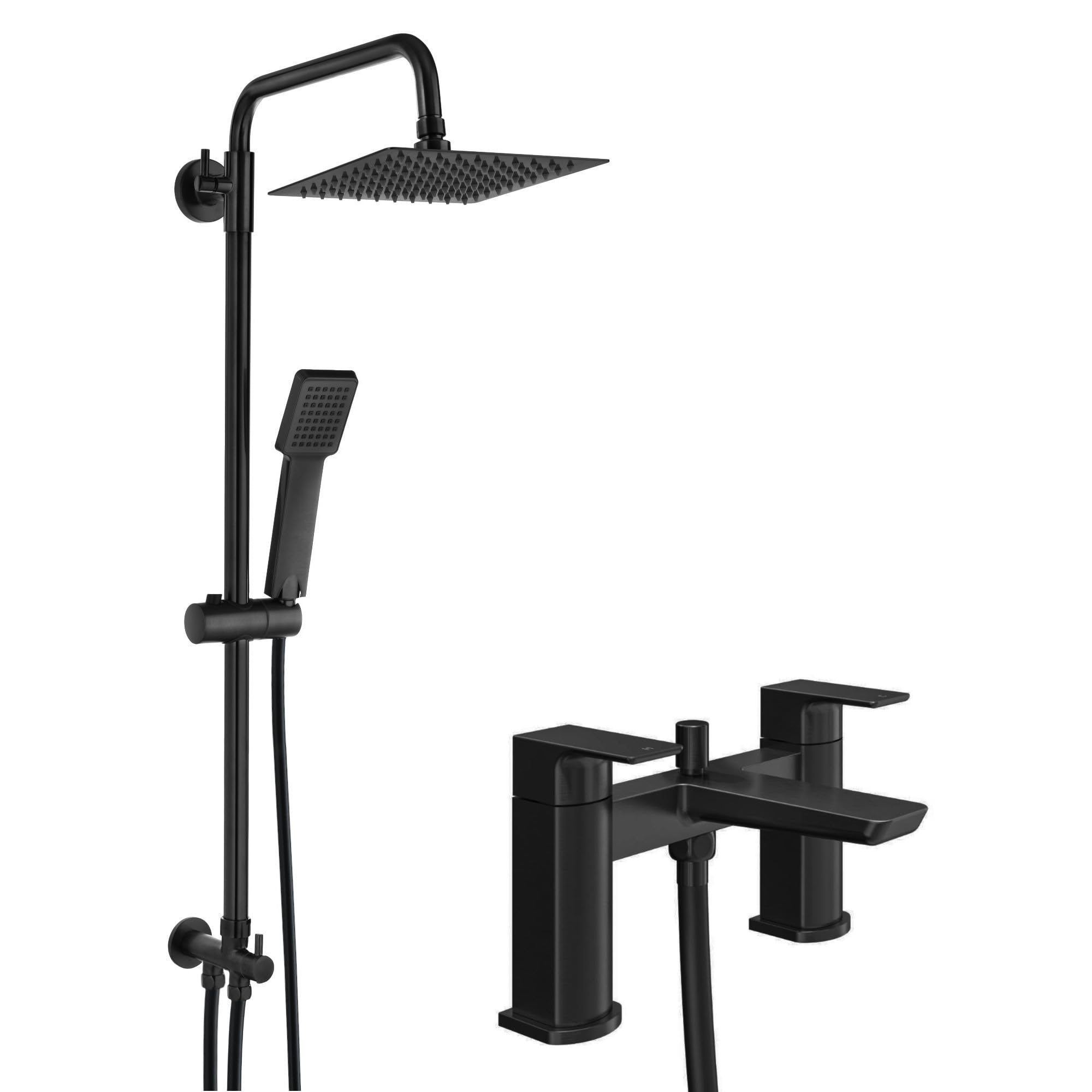 ENKI, Mykonos, BBT0284, Contemporary Bath Shower Mixer Tap with Dual Rigid Riser, Matt Black