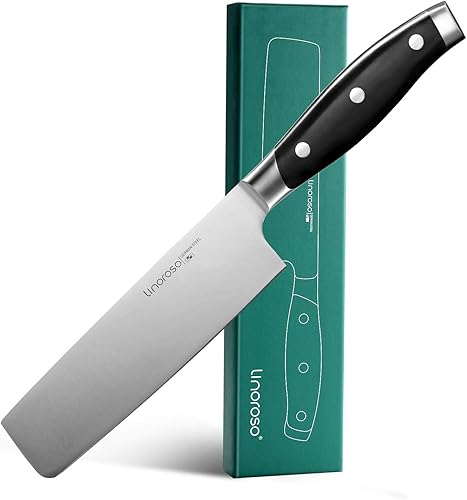 linoroso Nakiri - Cuchillo japonés de chef de 7 pulgadas, cuchillo de cocina asiático para verduras, cuchillo Usuba de acero inoxidable alemán de
