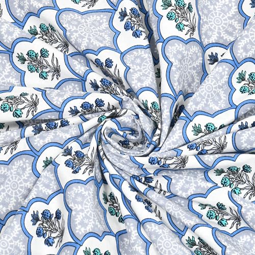 Image of Urban Jaipur 100% Cotton Bedsheet for Double Bed (90 x 108 Inches) | 210 TC King Size Bed Sheet for Double Bed with 2 Pillow Covers | Pure Cotton Jaipuri Bedsheet- Blue
