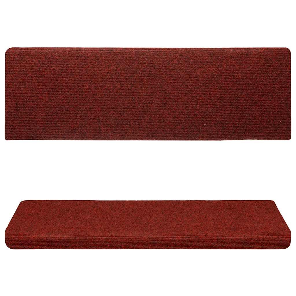 vidaXL Felpudos autoadhesivos para escaleras, 15 Unidades, 65 x 21 x 4 cm, Borde Rectangular, Color Rojo Burdeos