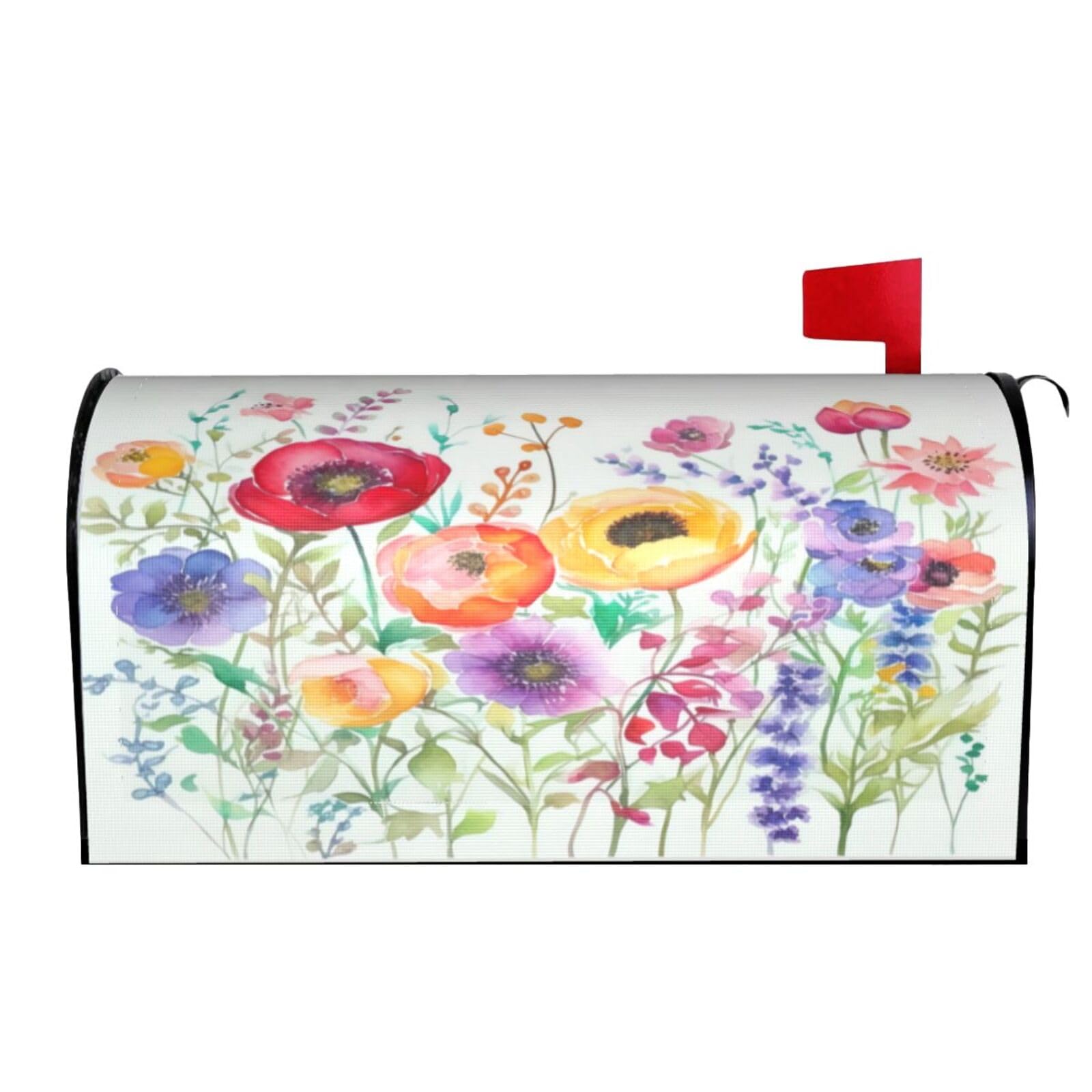 Flowers Watercolor 02 Mailbox Covers Magnetic Wraps Post Letter Box Cover Garden Home Decor