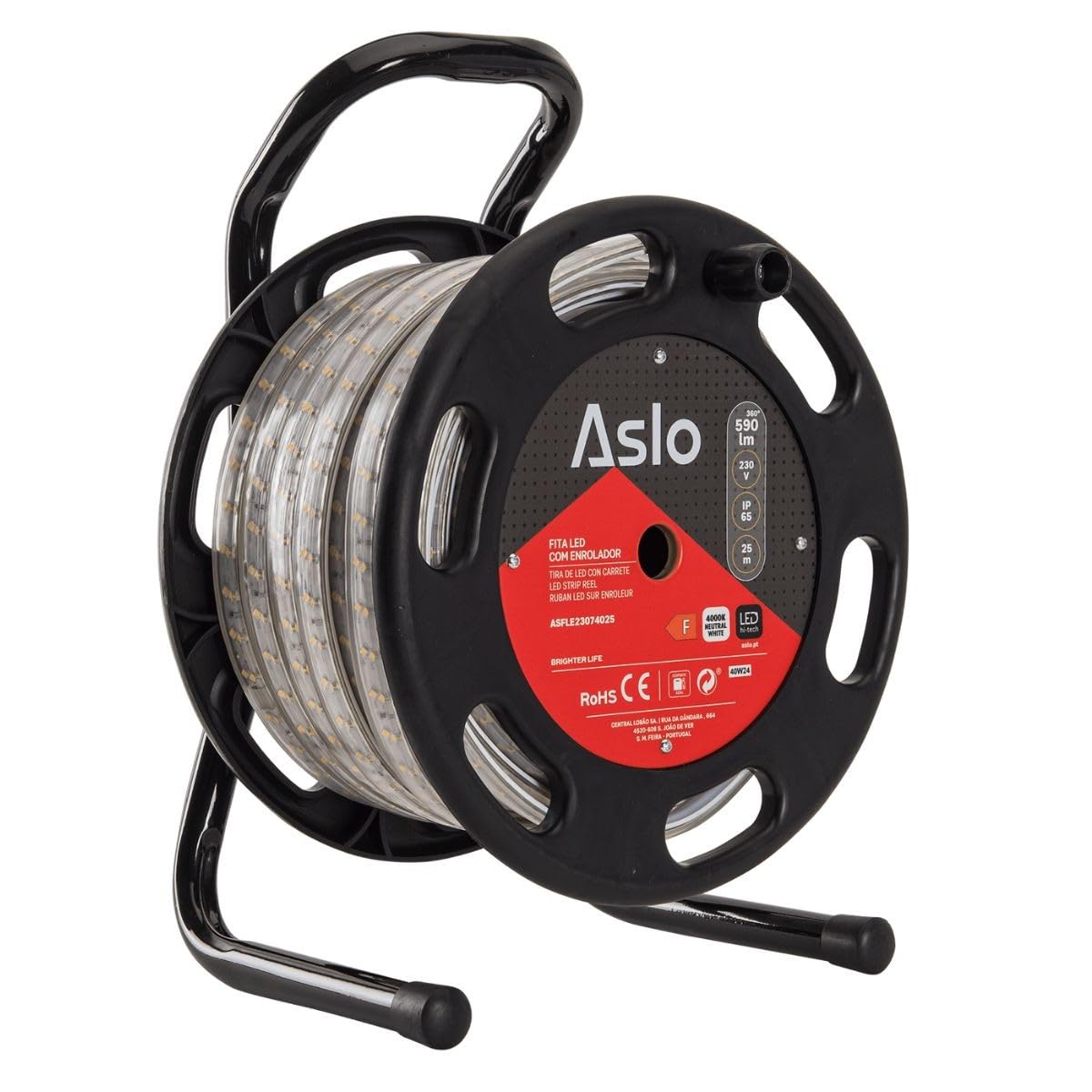 ASLO – Cinta LED de 7 W sobre bobinadora de 25 m – Guirnalda luminosa blanca 4000 K – para interior exterior y fachada casa evento
