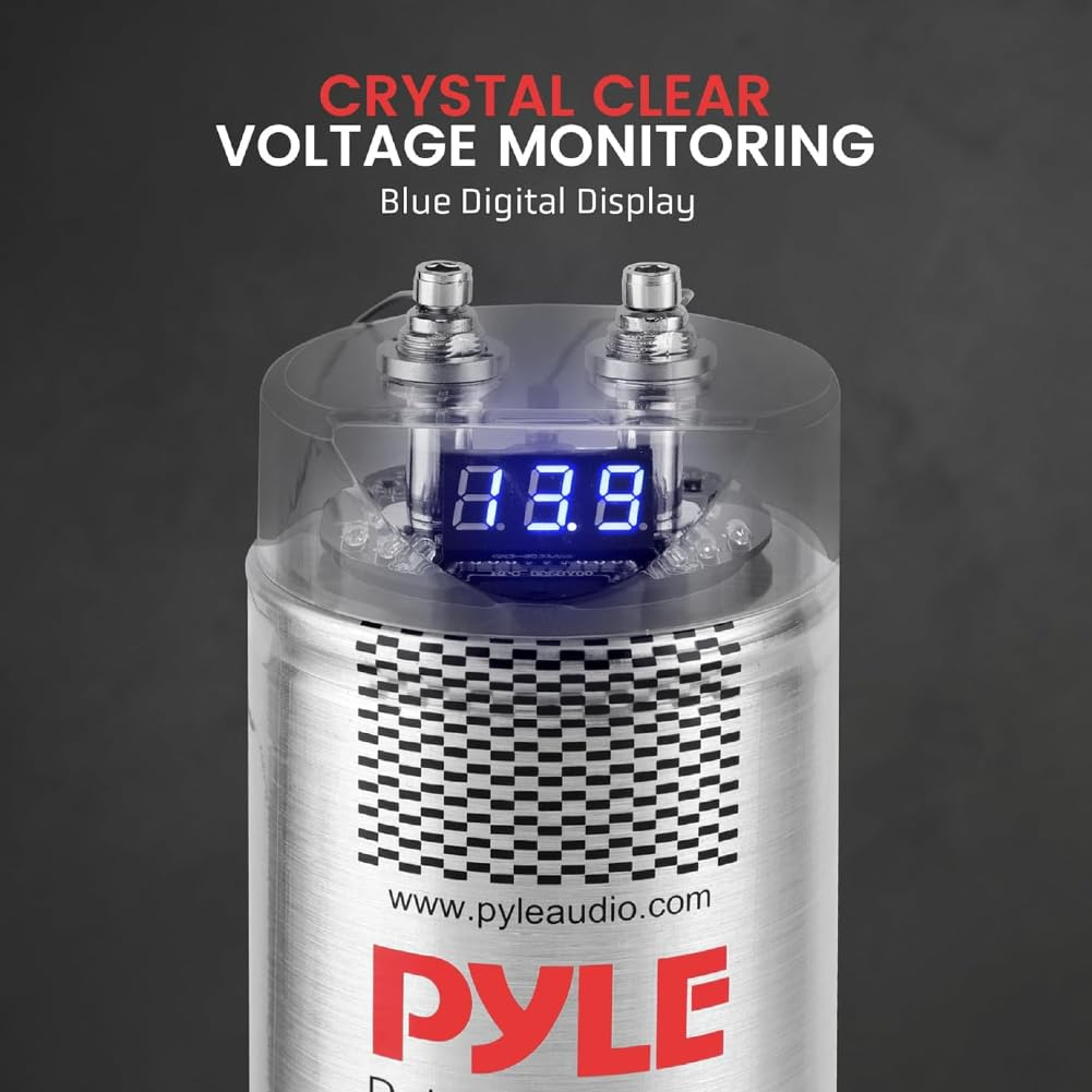 Condensateur Audio Voiture 5 Farads PYLE PLCAPE50 - Pour Systèmes Jusqu'à 5000W RMS | Avec Voltmètre Numérique, Sans Télécommande