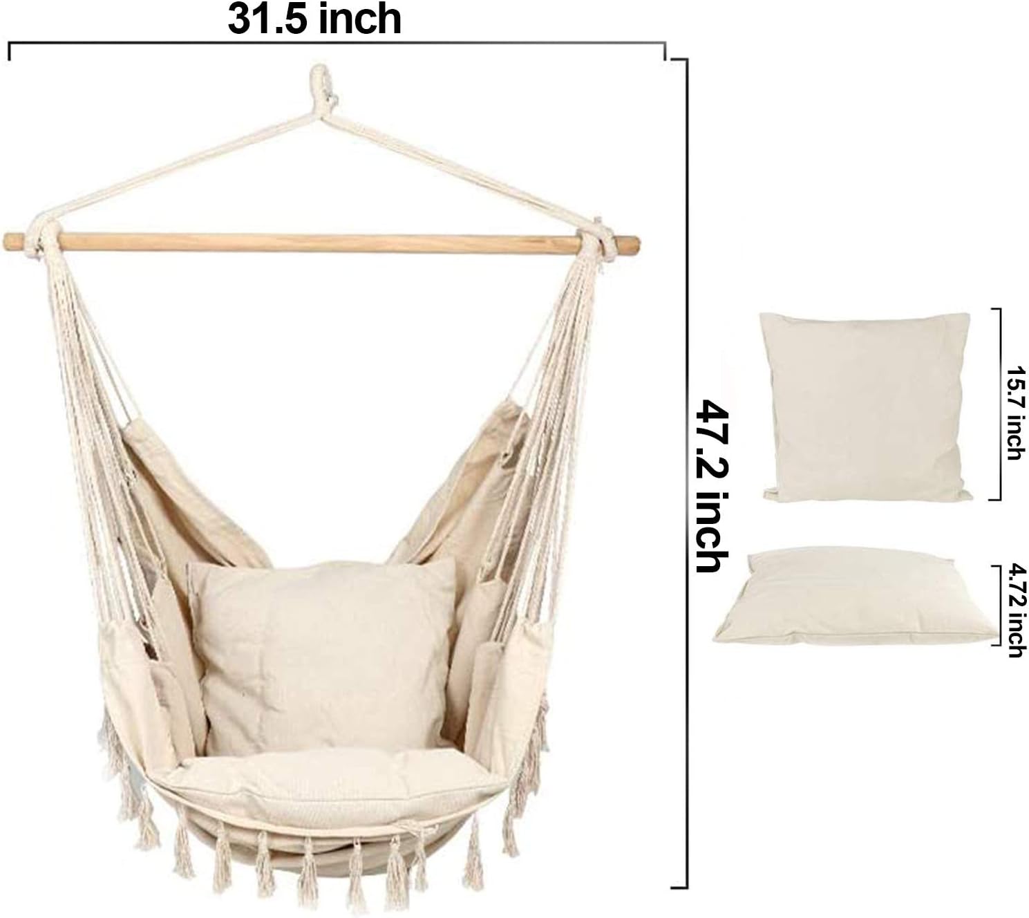 Hammock Chair Swing, Hanging Chairs Rope Swing Seat with 2 Pillows and Stick Perfect for Outdoor/Indoor Yard Deck Patio and Garden, 300 Pound Capacity(American Transportation, Fast Delivery)