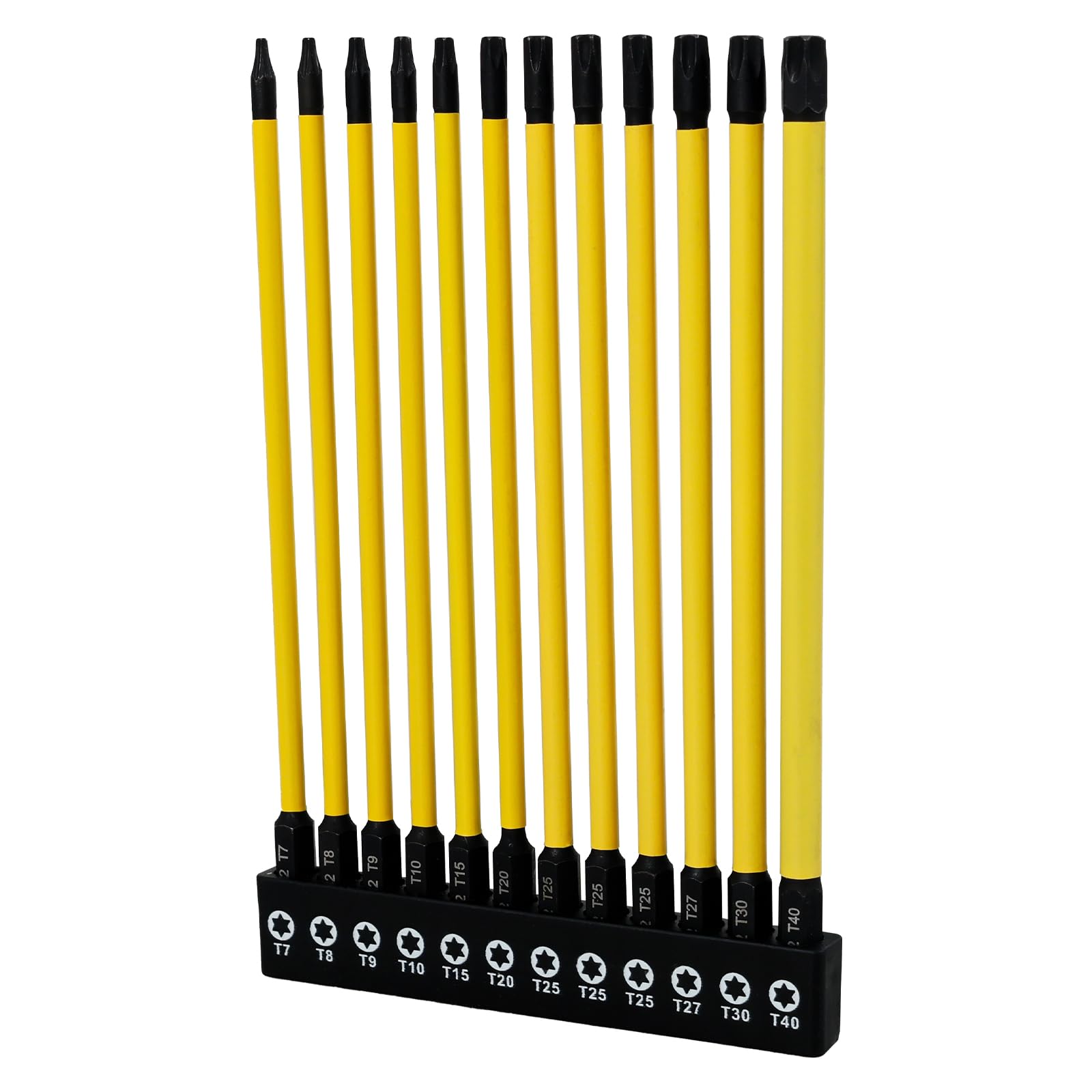 12 Pcs Magnetic Long Torx Bit Set 6-Inch (152mm) T7 to T40 S2 Alloy Steel Screwdriver Bit Set 1/4 Inches Hex Shank for Electric and Manual Screwdriver