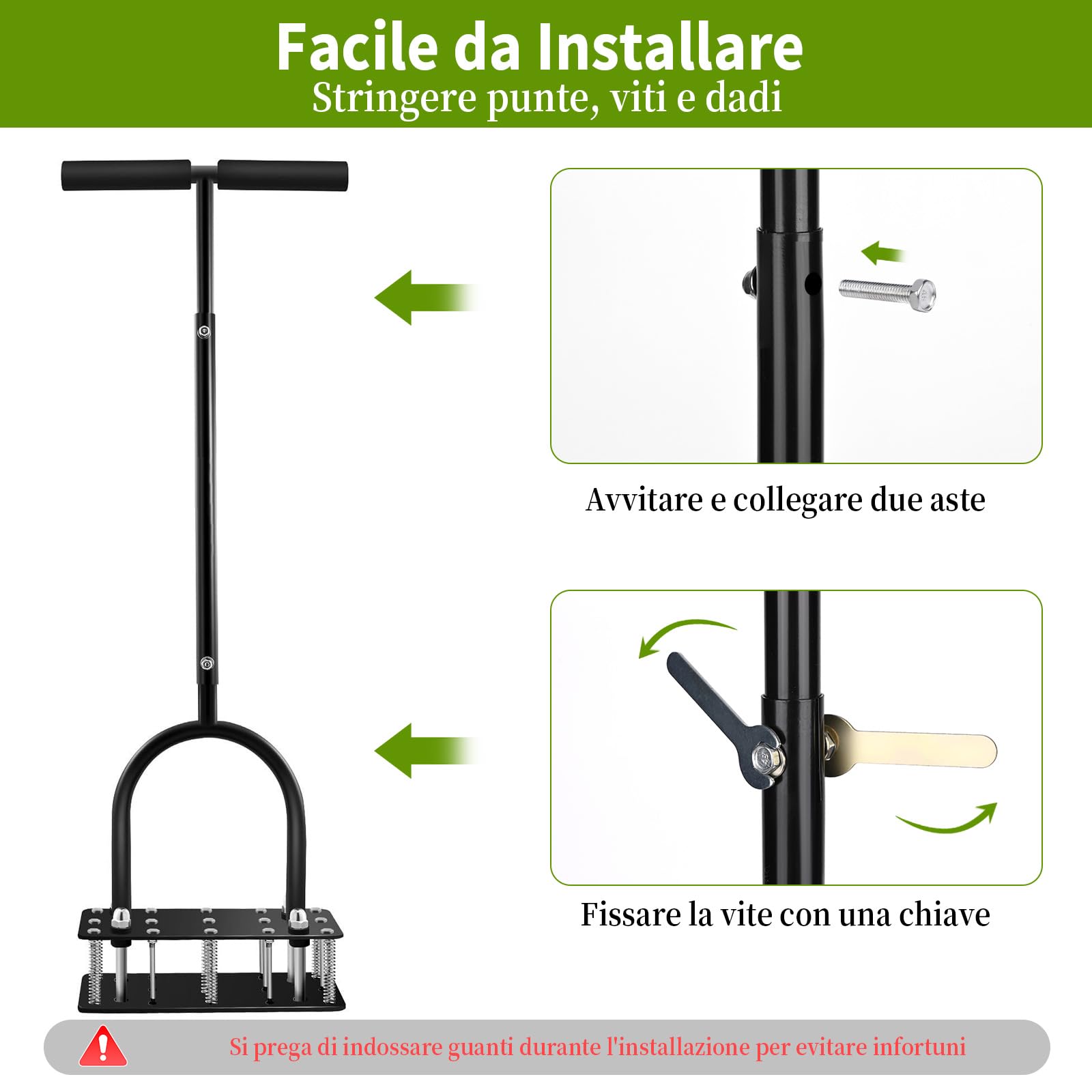 Arieggiatore per Prato 96 cm, Scarificatore per Prato con 15 Punte in Ferro, Non Si Attacca al Terreno, Arieggiatore Prato Manuale per Prato, Cortile e Giardino