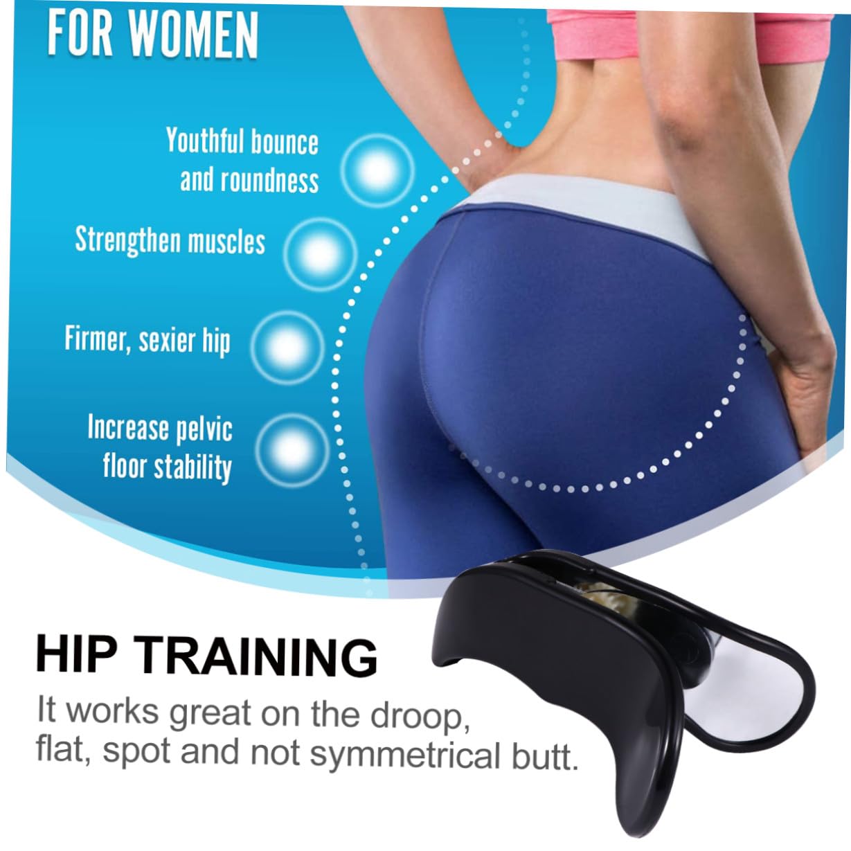 GANAZONO Entrenador de Glúteos Ergonómico Negro, Ejercitador de Músculos Cadera, Material Duradero, Ligero para Entrenamiento en Casa y Fortalecimiento Muscular