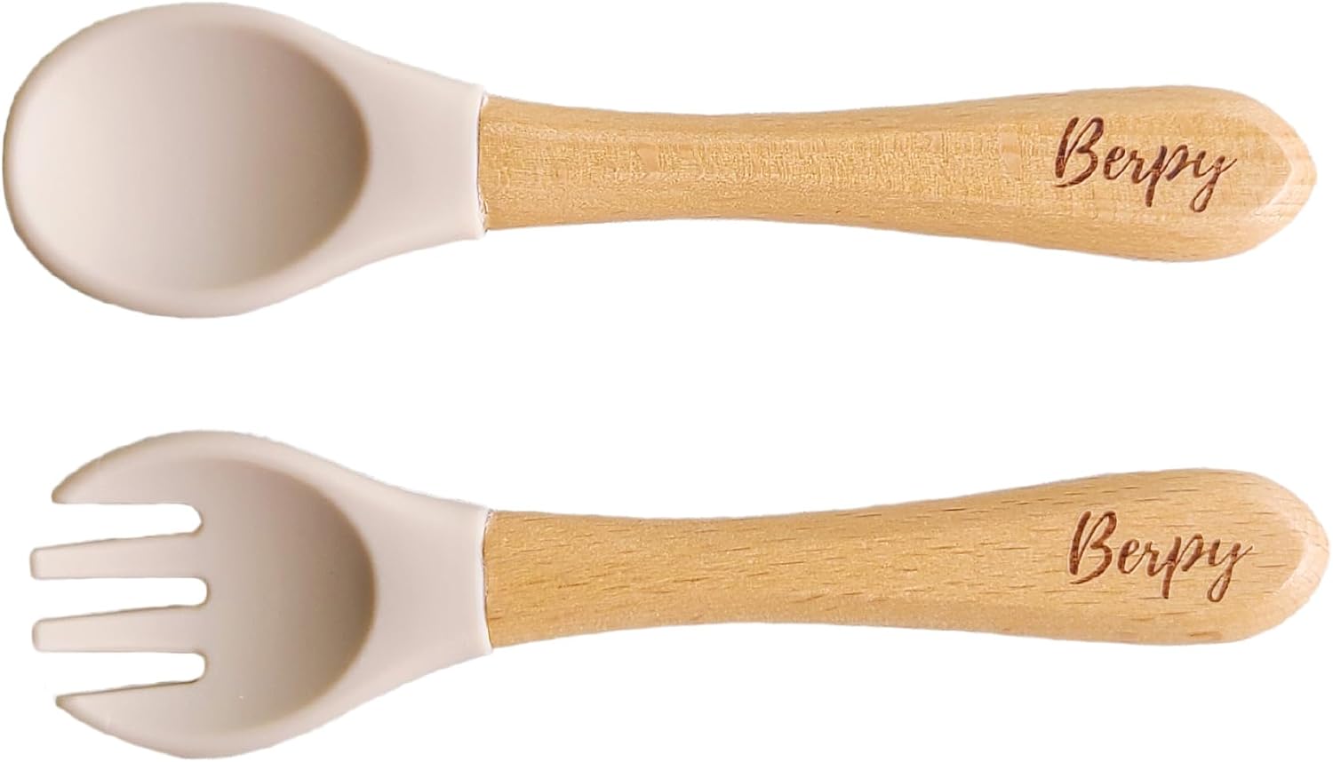 (バーピー) ベビー スプーン フォーク セット 離乳食 お口にやさしい シリコン ウッド 幼児用 赤ちゃん用 (ベージュ)