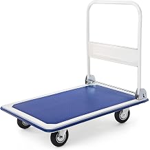 Folding Platform Truck, Foldable Push Cart Dolly with 360 Degree Swivel Wheels, 660 lbs Weight Capacity Space Saving Hand Truck Heavy Duty Push Dolly Blue