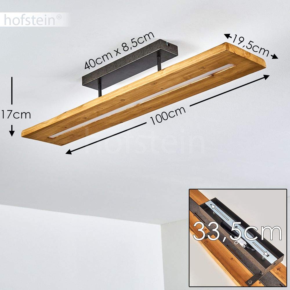 HOFSTEIN LED Deckenleuchte Adak, dimmbare Deckenlampe aus Holz/Metall in Natur/Dunkelgrau, moderne Leuchte dimmbar über Lichtschalter, 27 Watt, 3000 Lumen max., 3000 Kelvin, Esszimmer, Wohnzimmer