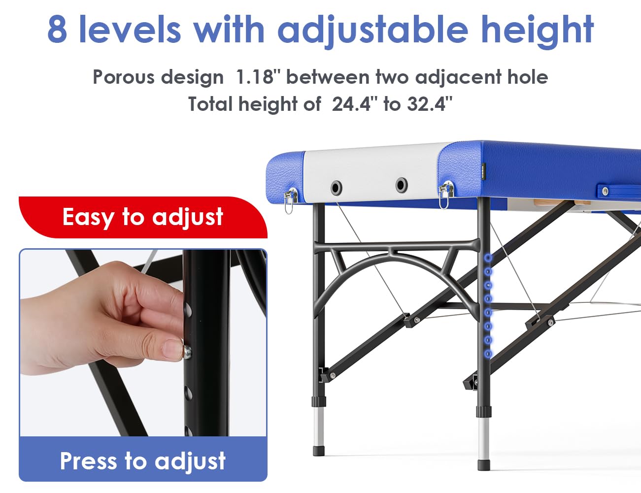 CLORIS 84" Professional Massage Table Portable 2 Folding Lightweight Facial Salon Spa Tattoo Bed Height Adjustable with Carrying Bag & Aluminium Leg Hold Up to 1000LBS - Widen: All Black