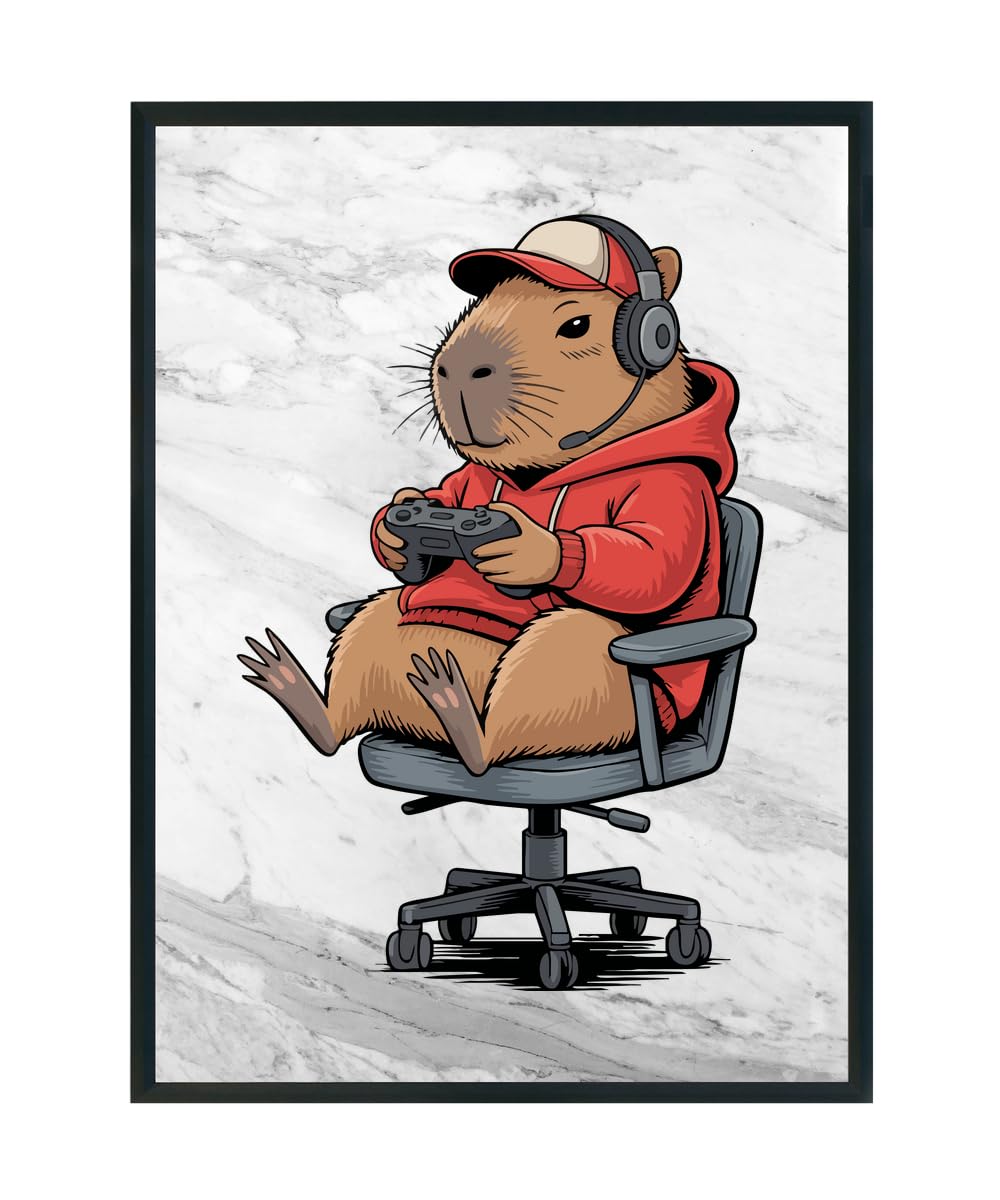 Hippowarehouse Gamer capybara Printed Poster A3 Wall Art Design Classroom Room Gym Office Décor