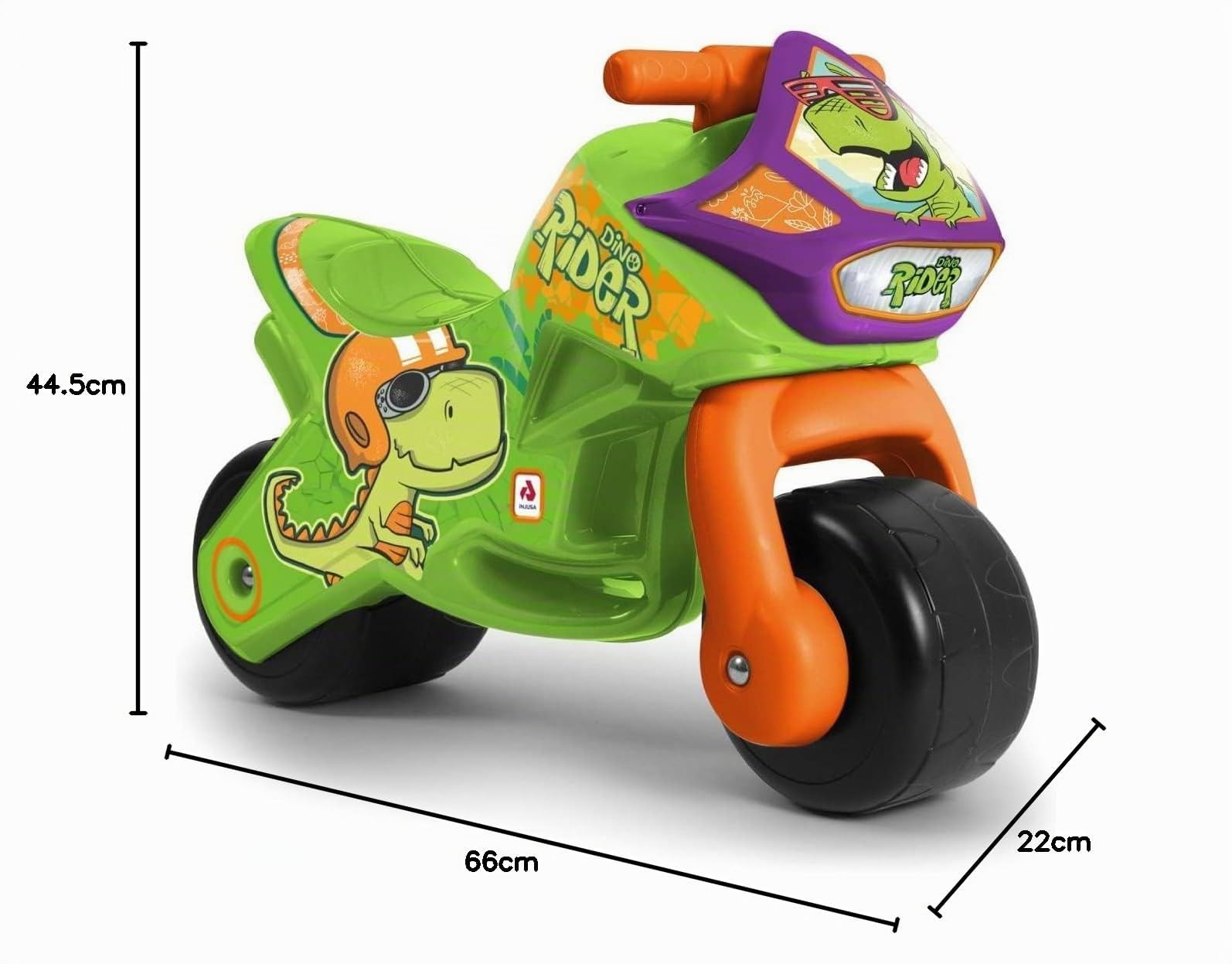 INJUSA Laufrad Motorrad für Kinder ab 18 Monaten, Dino Rutschfahrzeug mit Breiten Rädern, ergonomischem Sitz und Tragegriff, Indoor & Outdoor