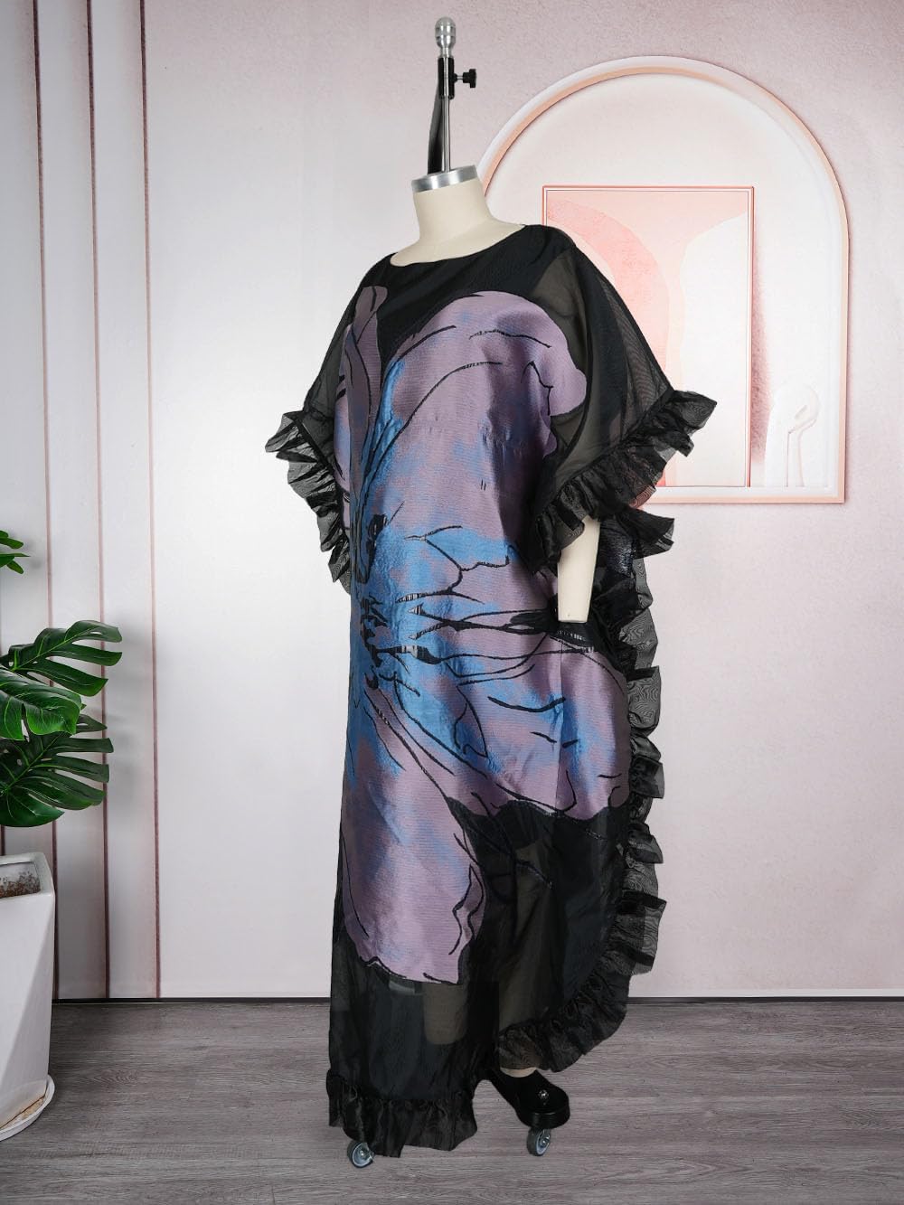 HD Stylish African Inspire Dress for Woman O Sharp Applique Floral Organza Gown - Image 4