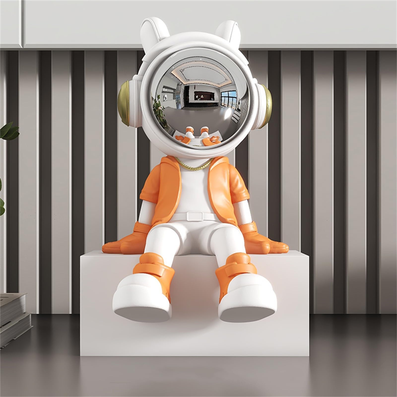 CHUOZI Astronaut Statue Spaceman Sculpture Figure Decor Home Living Room,Office,Desktop,Bookshelf Decorations (Reading (Orange) Without Base)