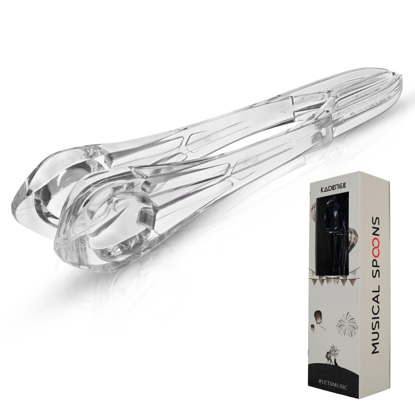 Kadence Musical Spoons - Hand Percussion Instrument - New Age Crystal Clear Design Made with Polycarbonate(9 Inch)-picture-40