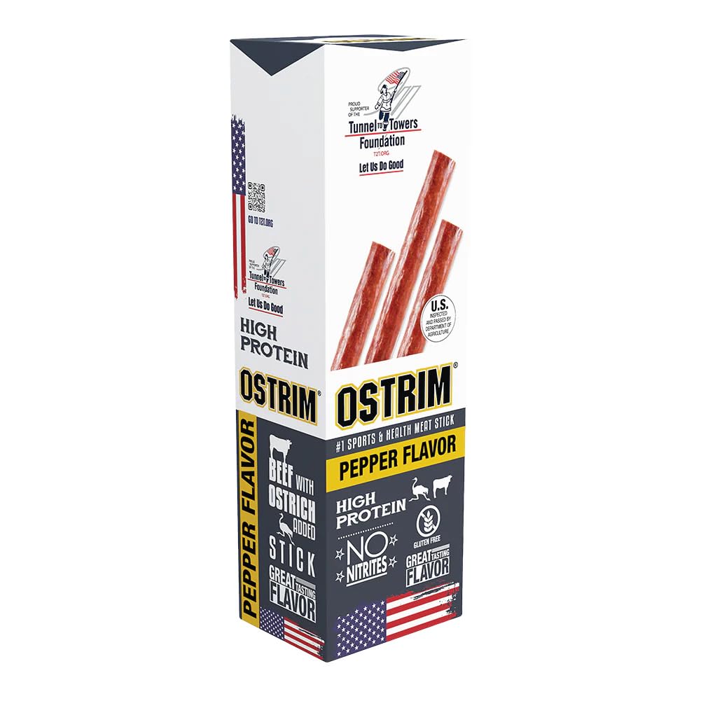 Ostrim (1.5oz) Beef & Ostrich High Protein Snack Stick, (Pepper Flavor), (1 Pack of 10)