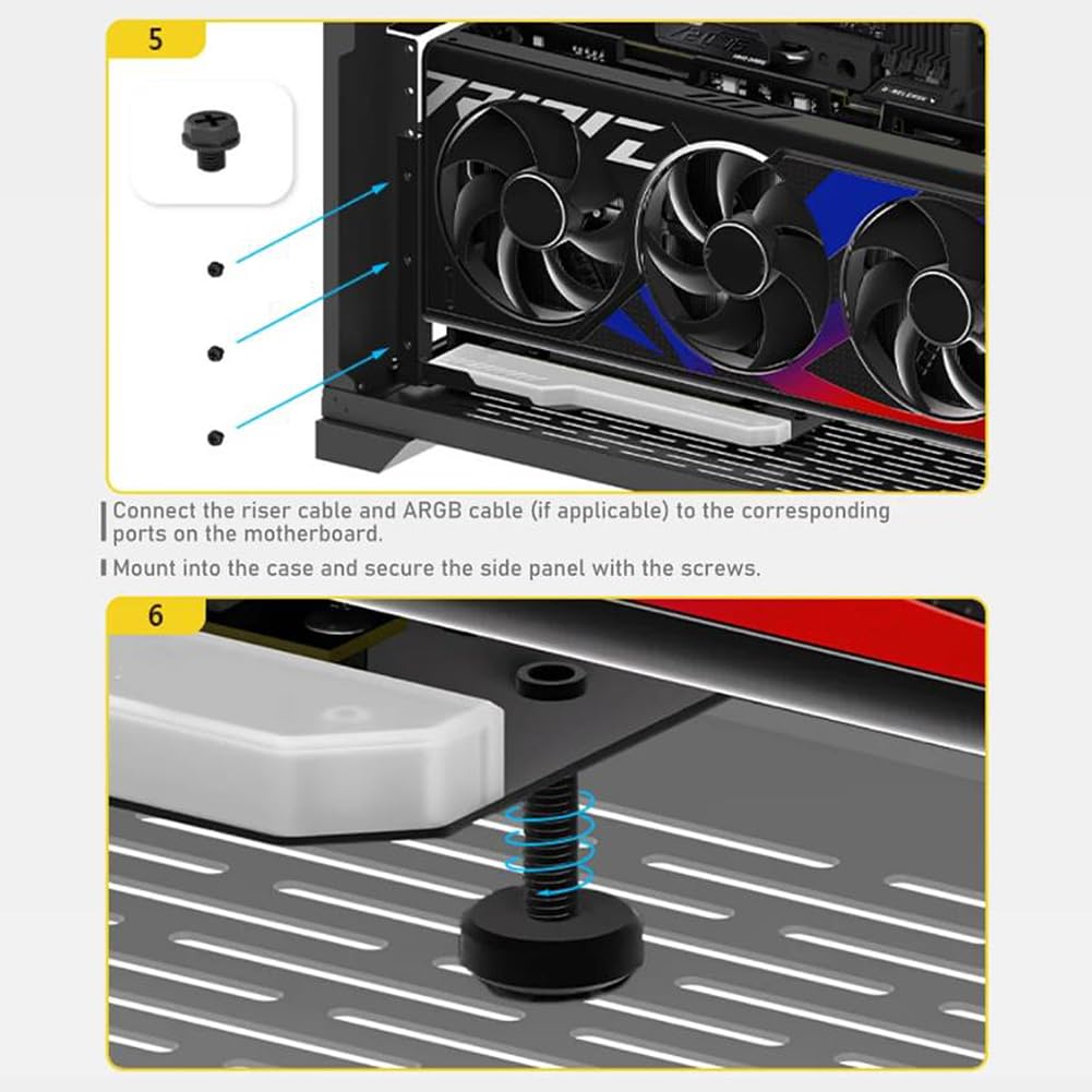 Kit di supporto per scheda grafica verticale con cavo Riser PCI-E 4.0 X16 da 15 cm, kit di supporto per scheda video ad angolo retto di 90 gradi, supporto per scheda grafica (nero lucido