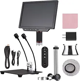 Microscópio Digital Com Tela IPS de 10,1 "| Gravação de Vídeo 4K, Câmera de 52 MP, Zoom 13X-540X para Reparo de Placa de Circuito, Inspeção de Eletrônicos e Moedas