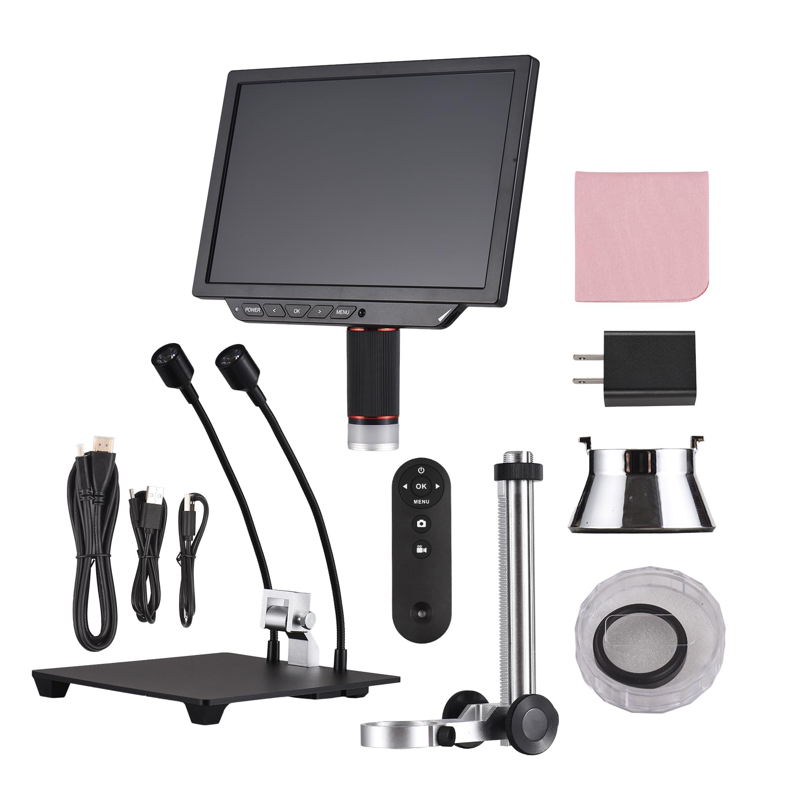 Microscopio Digital con Pantalla IPS de 10,1" | Grabación de Vídeo 4K, Cámara de 52 MP, Zoom 13X-540X para Reparación de Placas de Circuito, Electrónica e Inspección de Monedas