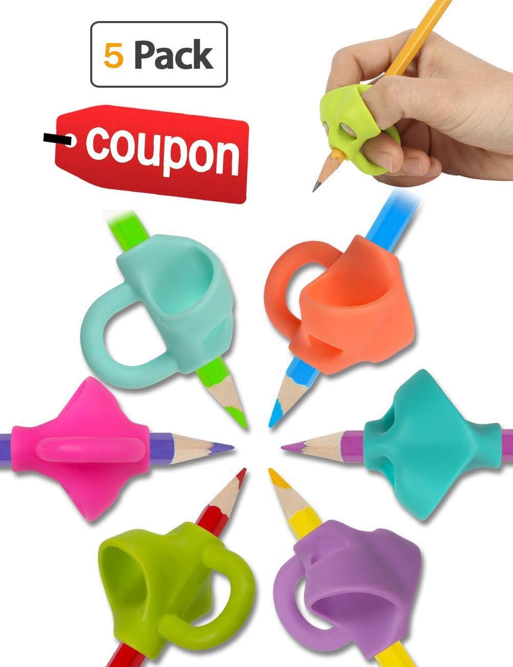 Pencil Grips,Writing Aid Grip Trainer Posture Correction Finger Grip for Kids Preschoolers Children, Beautiful Packaging,Best Gift for Children(3PCS+ Extra Giveaways Rainbow Pencil) (Blue)