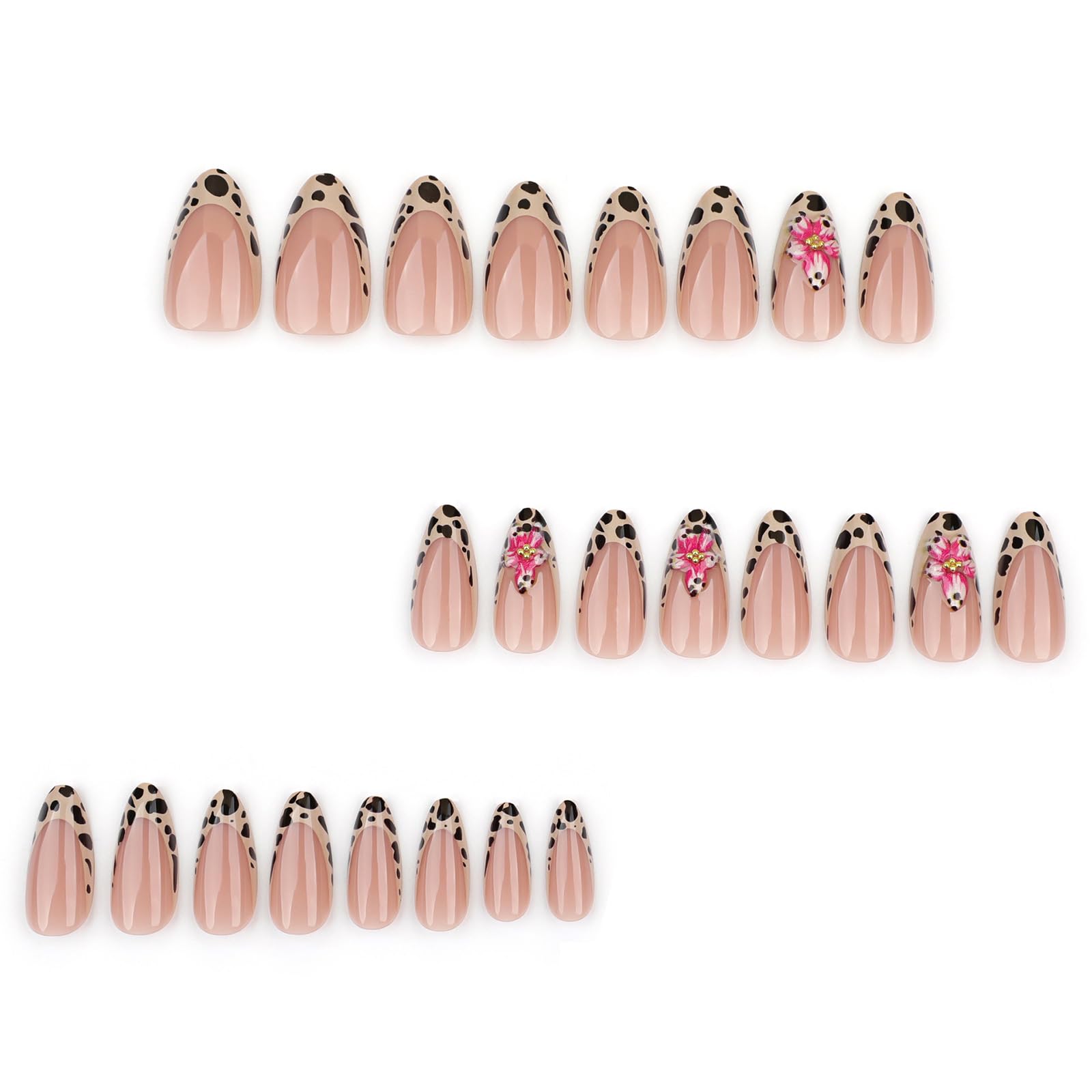 Unghie finte a mandorla corta a pressione sulle unghie finte floreali leopardi francesi unghie acriliche set unghie alla moda decorazione per le donne