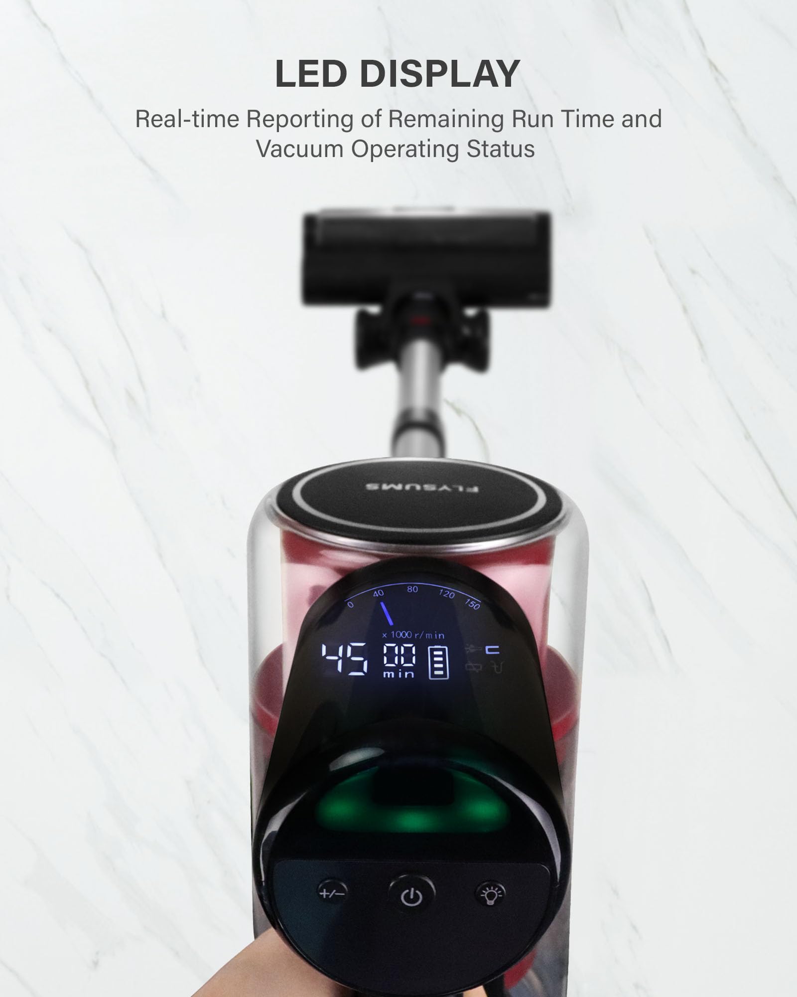 Flysums Cordless Vacuum Cleaner, 25Kpa Powerful Suction Stick Vacuum with LED Display, Lightweight Vacuum Cleaner with 45 Minutes Run-Time for Hardwood Floor Carpet Pet Hair Car