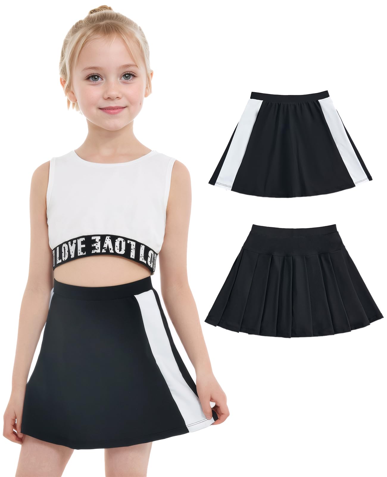 Gogokids Gonne da tennis per ragazze con tasche, gonna a pieghe da golf per giovani, atletica, con fodera pantaloncini, linea ad A, mini pattinatrice