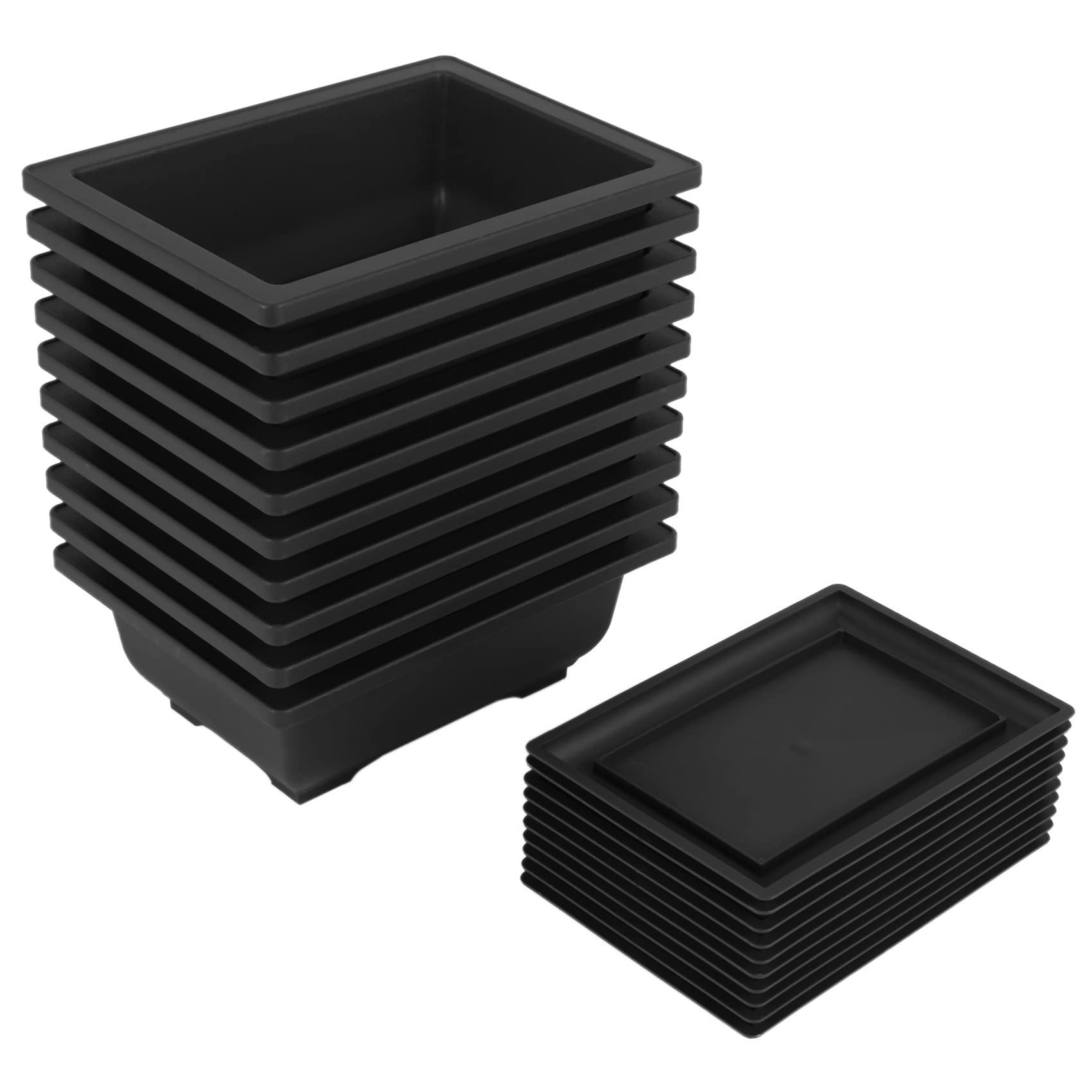 Bonsai Training Pot With Tray - 16.5X12cm Plastic Plant Growing Container for Garden, Yard, Living Room, Balcony (10 Pack)