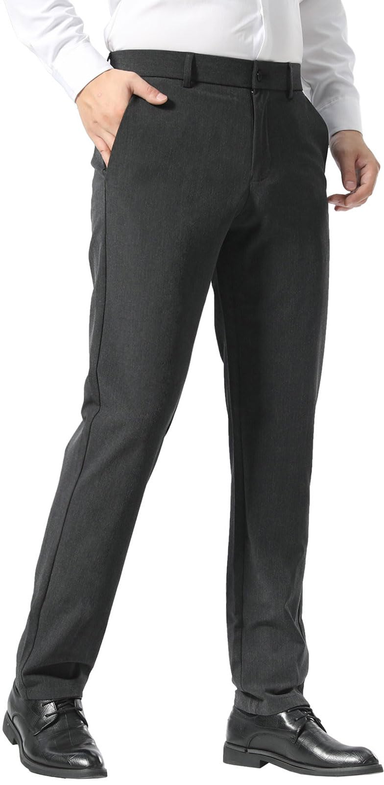 Plaid&Plain Men’s Slim Fit Dress Pants Stretch Dress Pants