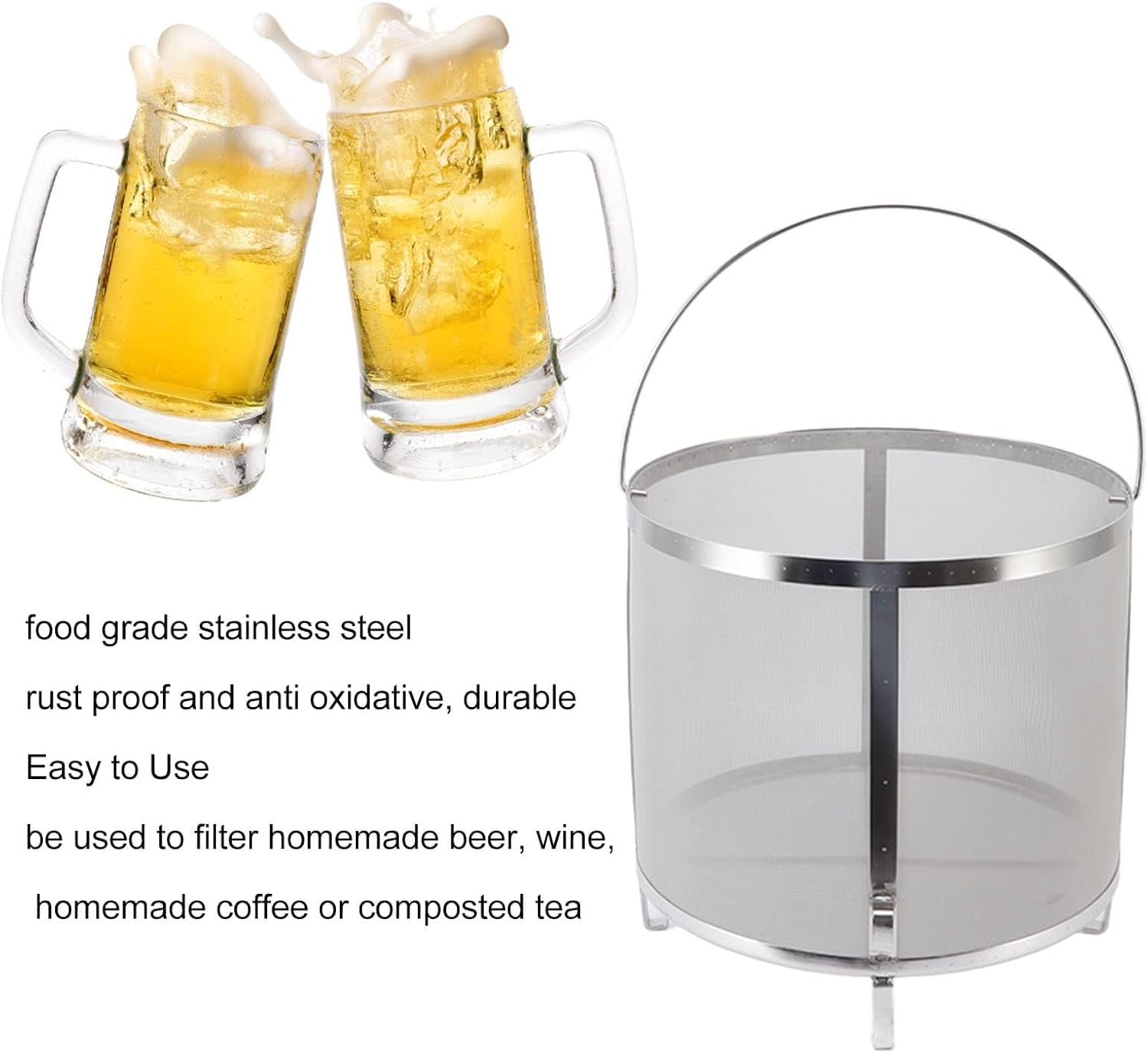 Filtro De Cerveza De Acero Inoxidable Con Malla Micrométrica, Colador De Barril Para Elaboración De Cerveza Con Soporte, Para La Elaboración Casera De Cerveza Y Vino.