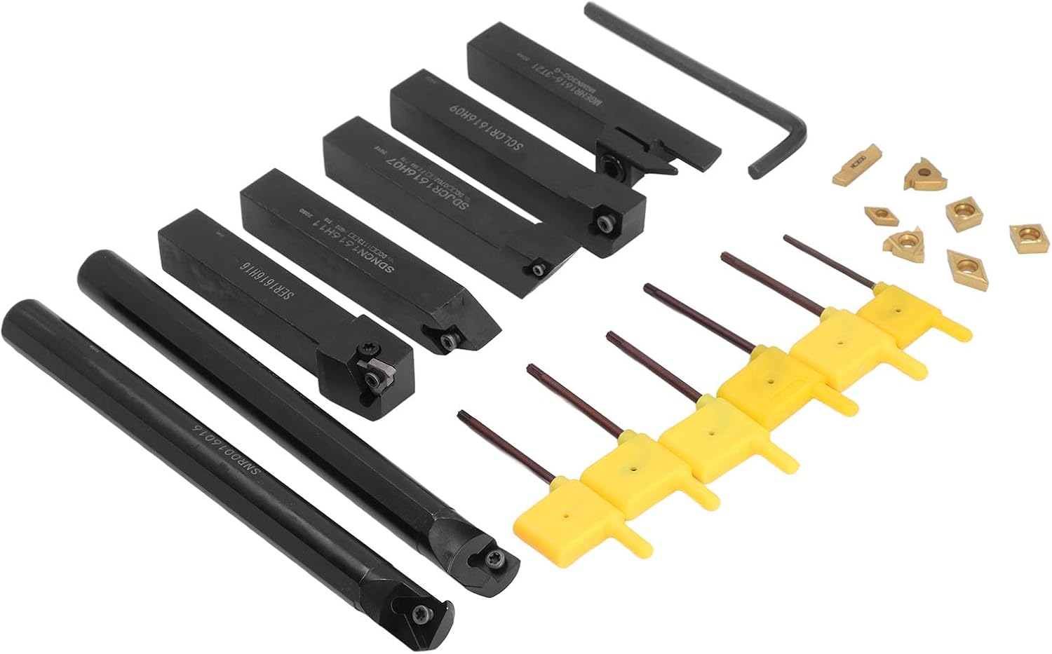 Metal Lathe Tools 7pcs Alloy Steel Turning Tool Insert Holder, Sturdy & Wear High Clamping Strength, For Grooving Threading, Boring Bars Turning Tools Set with