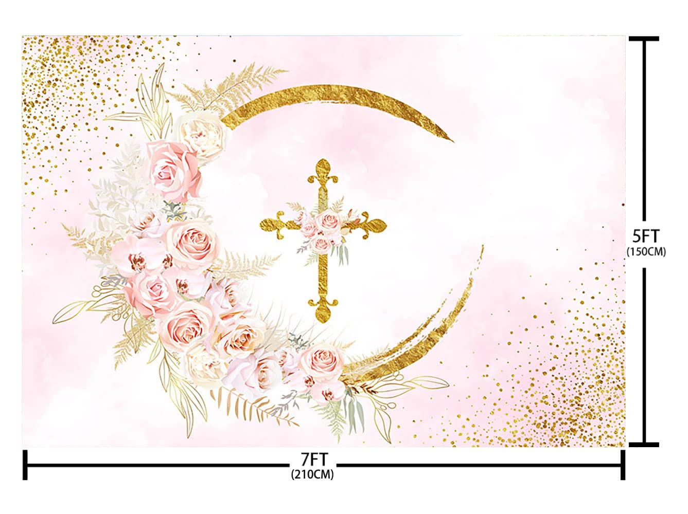 Rosa Taufe-Hintergrund Für Mädchen – Mit Blumen & 'Gott Segne' Schriftzug (2,1 X 1,5 M)