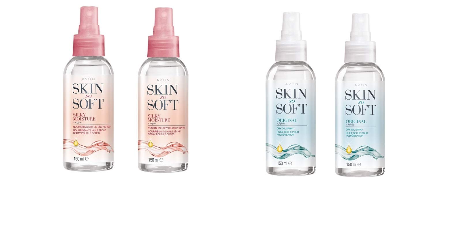 2 x Skin So Soft Original Dry Oil Spray And 2 x Silky Moisture Nourishing Dry Oil Spray