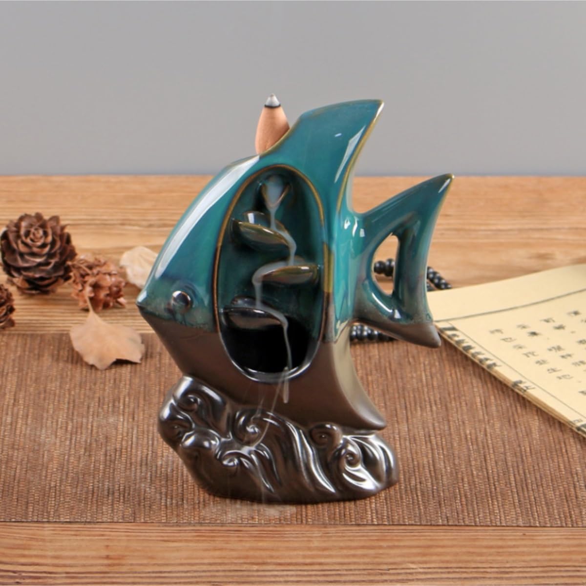 Bruciatore per Incenso Bruciatore di Incenso in Ceramica A Riflusso, Decorazioni Creative for La Casa, Ornamenti Famiglia Ufficio(Blue)