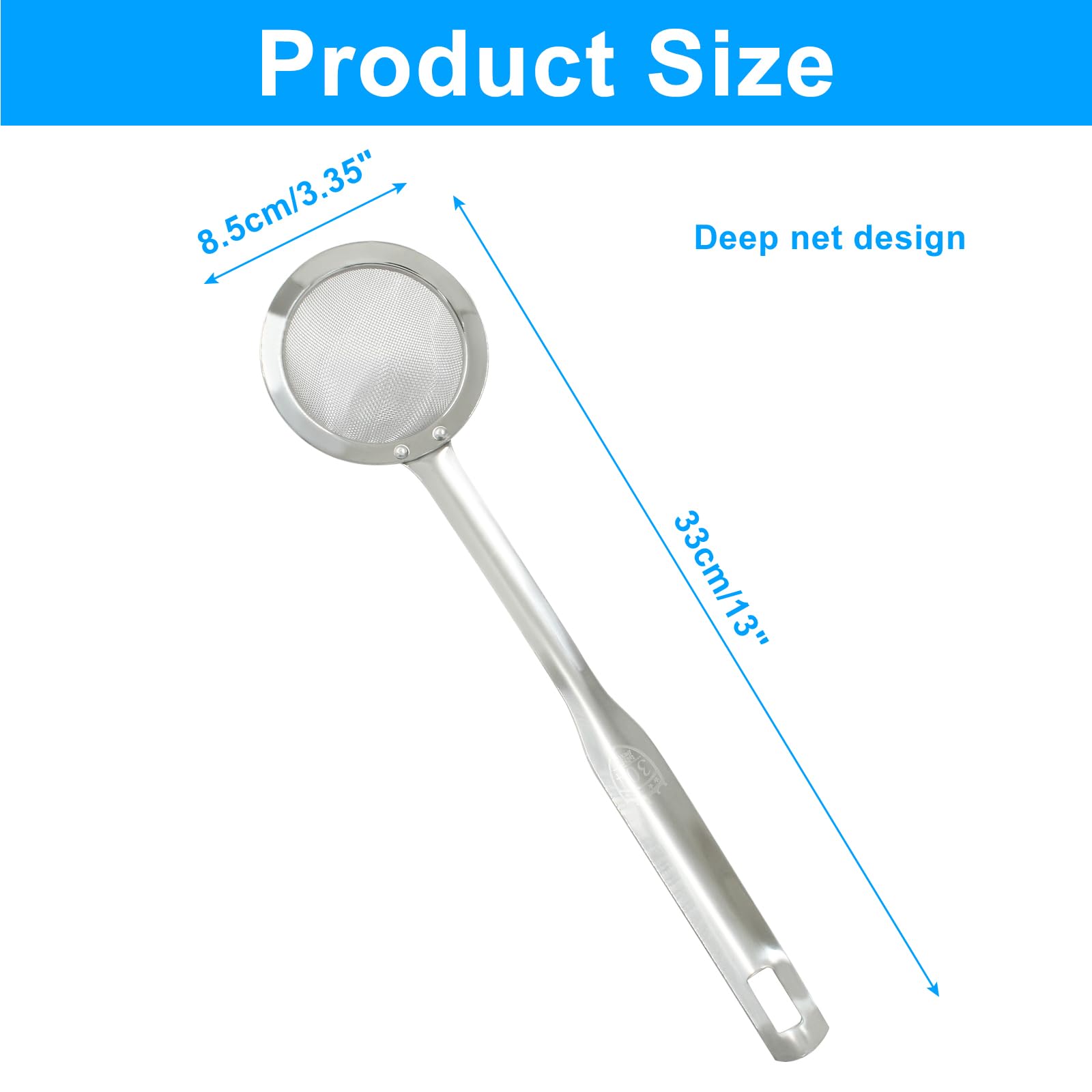 Unlorspy Stainless Steel Fat Skimmer Spoon 13 inch Ladle Cooking Strainer Spoon Fine Mesh Stainless Steel Colander with Handle for Kitchen Cooking (DIA 3.35
