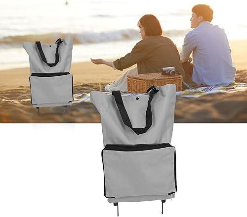 Miniatura 3 de Bolsas plegables con ruedas, carrito de compras plegable, reutilizable, bolsas de comestibles, bolsa de compras con ruedas (gris)