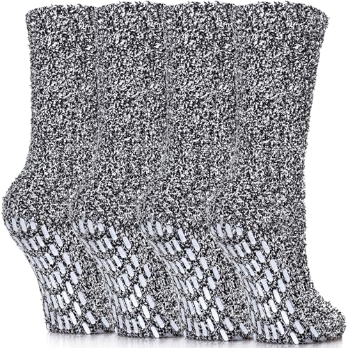 Image of Yebing Non Slip Hospital Socks for Women with Grips Fuzzy Cozy Anti Skid Slipper Socks Winter Warm Soft Fluffy Sleep Socks