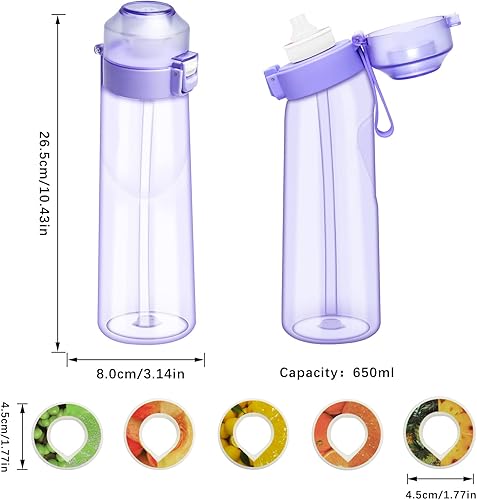 Miniatura 2 de Botella de agua con cápsulas de sabor de 21.9 onzas  22.0 fl oz, botella de agua con fragancia de fruta, botella de agua reciclable deportiva para